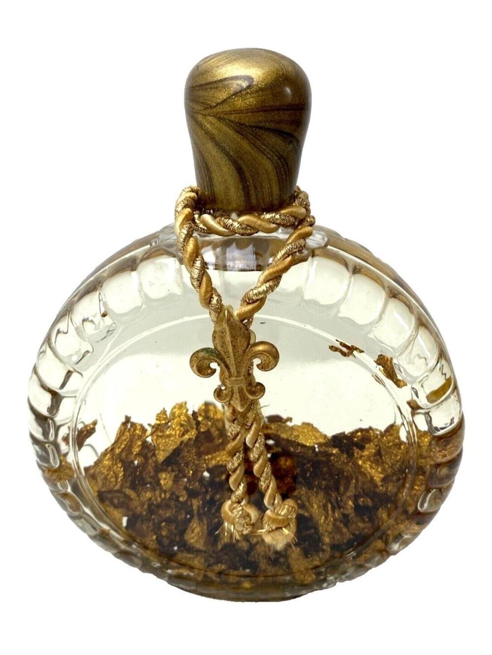 Gold Flake Bubble Bath Glass Bottle Vintage Bathroom Decor Made In Italy